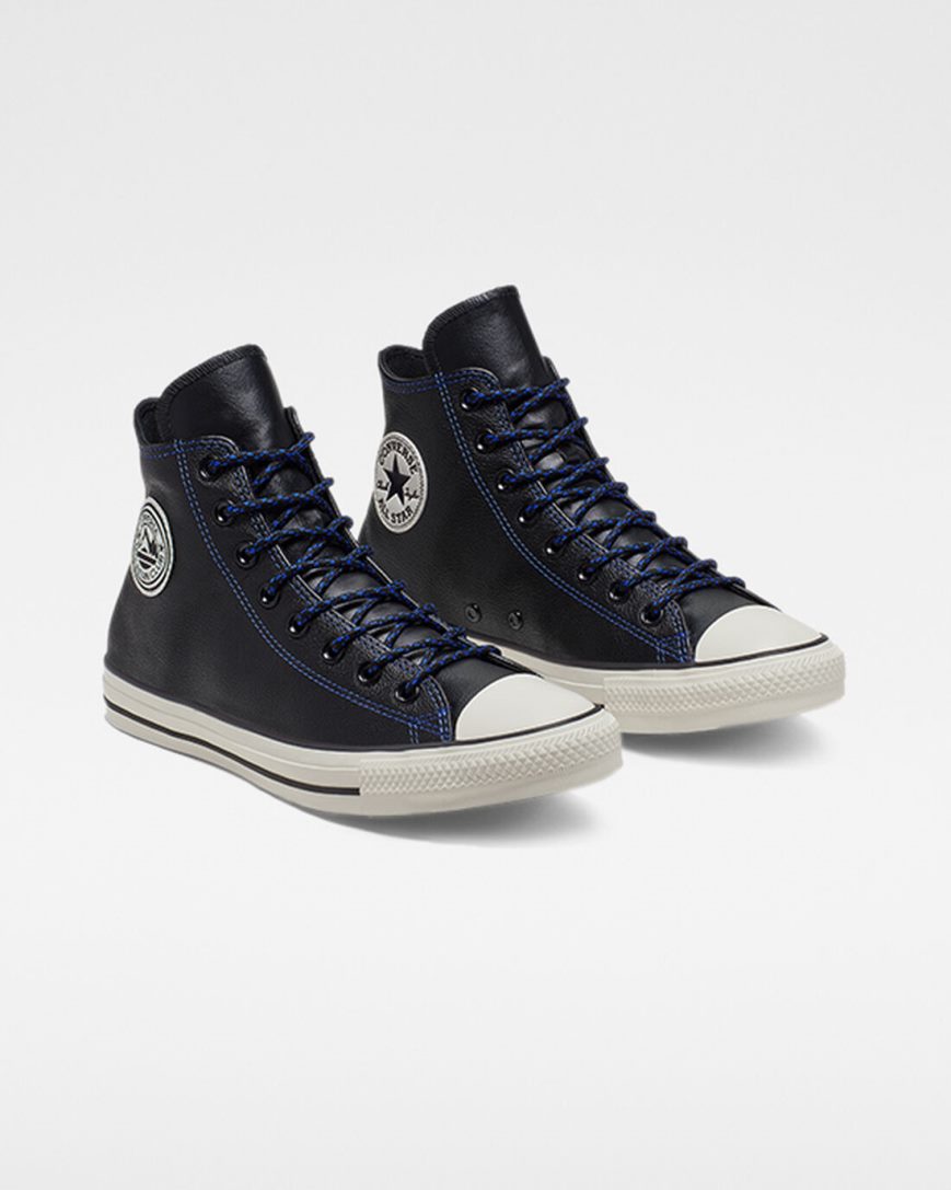 Dámské Boty Vysoké Converse Tumbled Læder Chuck Taylor All Star Černé Královská Modrá | CZ YSVJ91